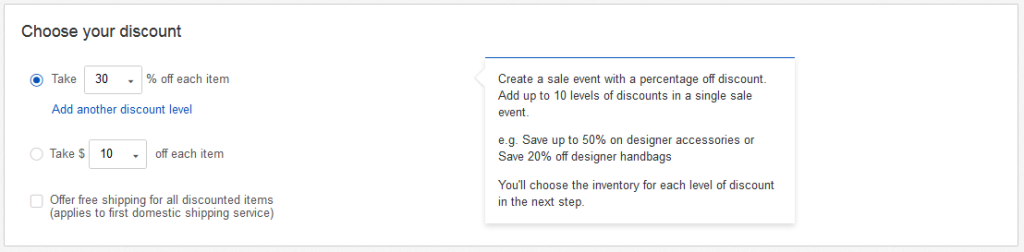 eBay marketing tools - sale event