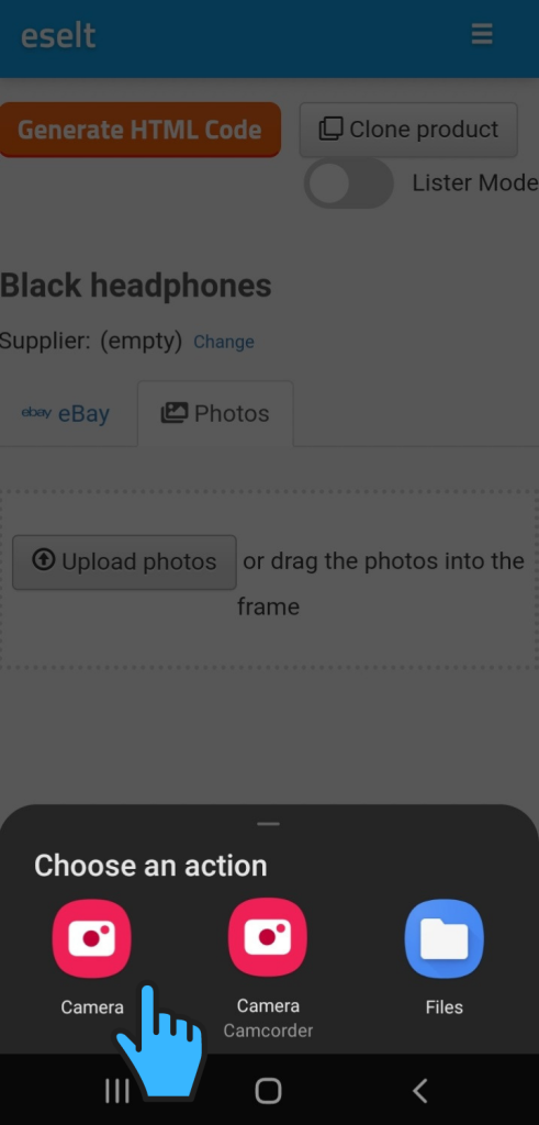 Take photo for eBay template with a smartphone