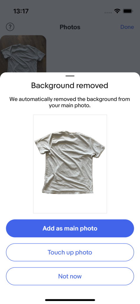 eBay mobile app - remove main image background