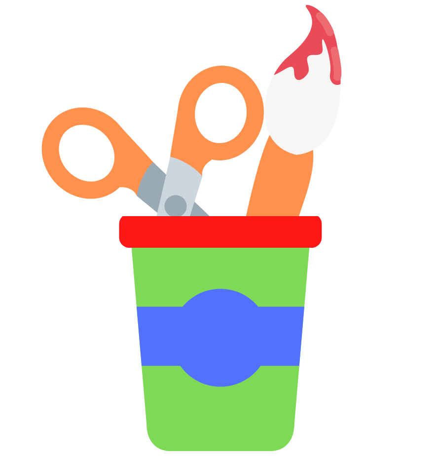 Paintbrush and scissors in a mug graphic