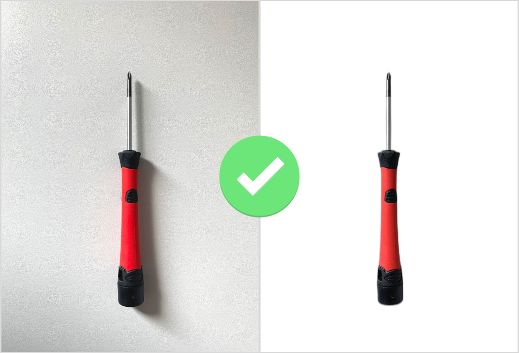 Red-black screwdriver on grey background and background removal effect